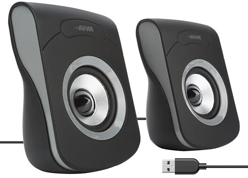 apm Kabelgebundene USB 2.0 Lautsprecher, PC-Computer-Duo-Lautsprecher, Klarer und hochwertiger Klang, USB-betrieben, Lautstärkeregler, 6W RMS Ausgangsleistung, Kompaktes Design, Grau, 571073
