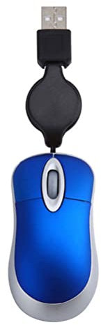 Mini Mouse Ottico Retrattile Portatile USB Con Cavo Ergonomico per Ufficio, Casa, Computer, PC, Laptop (Blue)