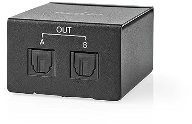 Nedis TosLink-Splitter | 2-Weg | Anschlüsse – Eingang: TosLink Buchse | Anschlüsse – Ausgang: 2X TosLink | Druckknopf | Metall | Schwarz