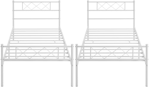 Yaheetech 2 Unidades Cama Individual Cama de Metal para Adultos Gran Espacio en Lamas Moderno Marco Blanco 90x200cm