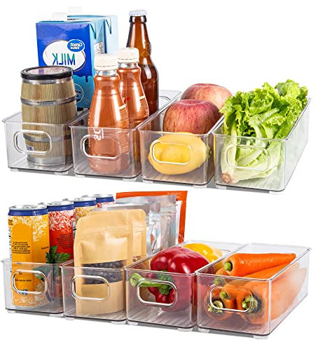 Albert Austin Fridge Organisers Set of 8 Clear Storage Containers For Kitchen Cupboard Drawer Pantry BPA Free Stackable Fridge Storage Organiser With Handles Multi Use Transparent Storage Boxes