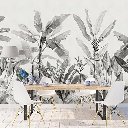 Papier peint intissé panoramique noir et blanc plantes tropicales très haute qualité personnalisable avec des tailles allant de 1m² jusqu'a 12m² dans personnaliser maintenant