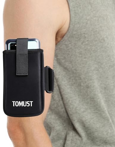 TOMUST Phone Holder with Three Strap, Lightweight Arm Band with Reflective Logo, Elastic Armband Sleeve with Case Fits iPhone and Android, Use for Running, Hiking, Fitness and Workouts, Women/Men