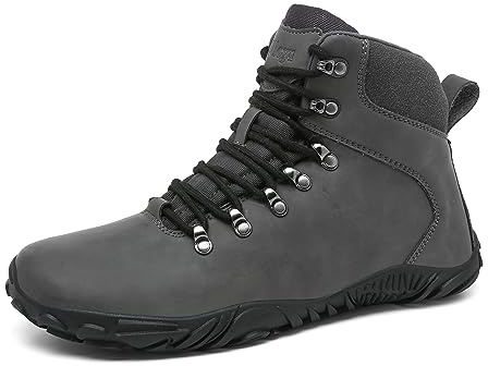Winter Barefoot Boots Mens Waterproof Walking Boots Non-Slip Warm Outdoor Snow Boots,Dark Gray,9 UK