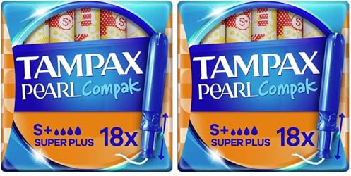 Tampax Compak Pearl, Super Plus, 18 Tampons Avec Applicateur, Flux Abondants, Triple Confort avec Applicateur doux, MotionFit, Voile Douceur, Certifié Oeko-Tex (Lot de 2)