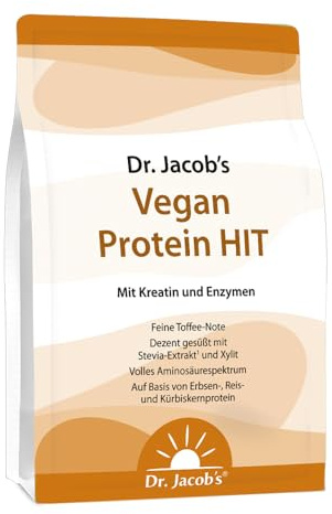 Dr. Jacob’s Vegan Protein HIT I Proteinpulver mit Kreatin und Enzymen I feine Toffee-Note I ohne künstliche Aromen, zuckerfrei I 1000 g, 66 Portionen