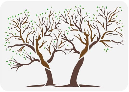 FINGERINSPIRE Zwei Bäume Malen Große Schablone 21x29.7 cm PET Baum des Lebens Sprühen Große Schablone Baumzweige Und Blätter Wandschablone Lebendige Bäume Riesige Schablone Aushöhlungsvorlage