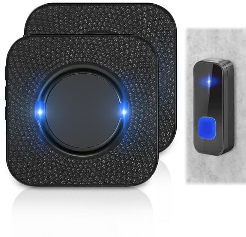 Idota Sonnette Sans Fil avec 2 Récepteurs, Sonnette Sans Fil Longue Portée 300M, Sonnette Sans-fil avec 55 Mélodies, 5 Niveaux de Volume (1 en 2)