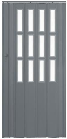 Falttür Höhe 203 cm Einbaubreite bis 100 cm Schiebetür grau farben mit Schloß Schlüssel Verschließbar und Fenster Doppelwandprofil Neu