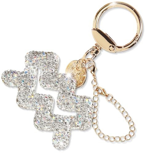 ZVRSUA Silber Strasssteine Glitzer Schlüsselanhänger Sternzeichen Schlüsselanhänger Damen Schlüsselanhänger Auto Taschenanhänger Damen Personalisiert Geschenke für Frauen (Silber Wassermann)