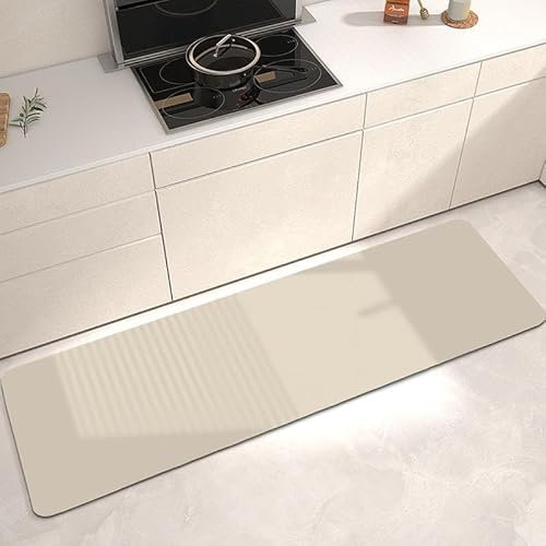 Highdi Alfombra Cocina Diatomita Absorbentes,Estampado en Color Sólido Alfombra Cocina Lavable Antideslizante, Secado Rápido Alfombra de Cocina, Súper Absorbente Alfombra Baño (40x60cm,Beige)
