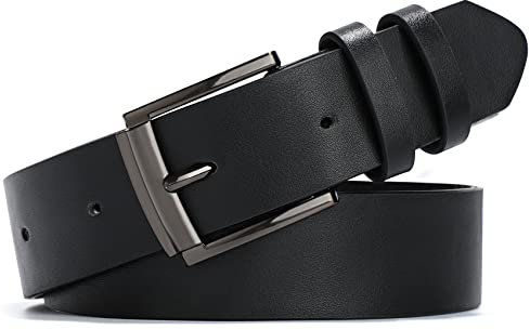 JasGood Damen Ledergürtel für Jeans Hosen Kleider Schwarzer Damen Gürtel mit Dornschließe,Schwarz,130cm