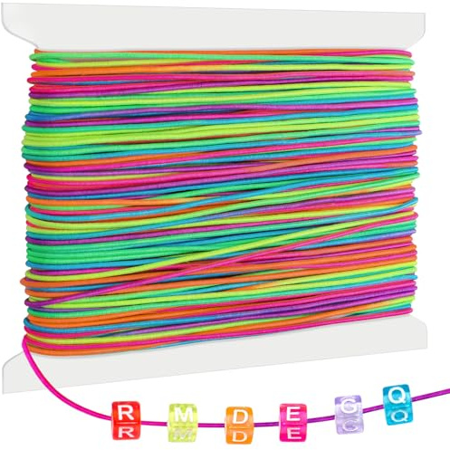 Caianwin 40M Bracelet String 1mm Sturdy Rainbow String Elastic for Bracelet Making, Necklaces, Beading,Clay Beads, Jewelry, Sewing and Crafts