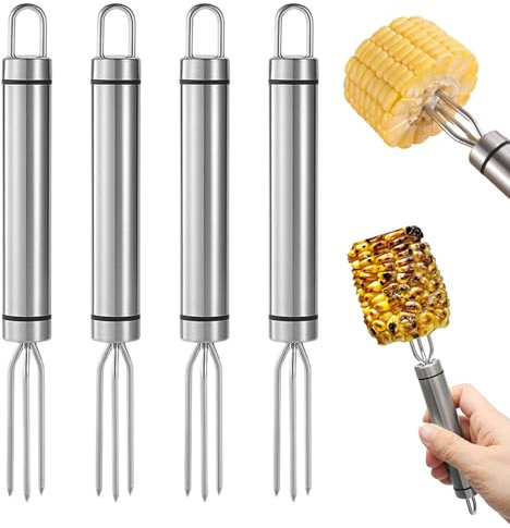 4 Pcs Corn On The Cob Skewers, Corn Cob Holders, Stainless Steel, Hanging, Reusable, Functional Kitchen Tool for Daily Dining, Picnics, Barbecues, Parties
