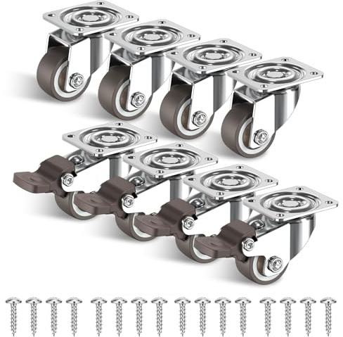 25mm Möbelrollen klein 8er Set Lenkrollen mit Bremsen Rollen für möbel klein mit 80kg Gesamtkapazität (4 Gummirollen mit Bremsen und 4 ohne)