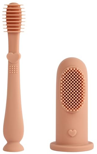 Vicloon Finger Toothbrush Oral Cleaner Kit, 2 Pcs Baby Finger Toothbrush Tongue Oral Cleaner Kit, Soft Baby Silicone Fingers Toothbrushes for Teething Oral Cleaning Care for 6-18 Months, Light Pink