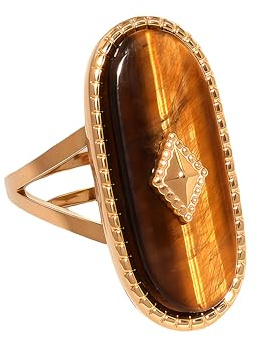 ArixGlvm Tigers Eye Ring, Adjustable Stainless Steel Natural Stone Rings for Women, Vintage Chunky Gold Jewelry (Tiger Eye)