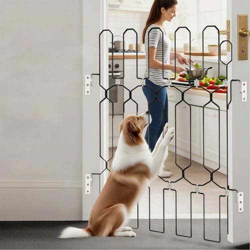 FGGHFT Metal Telescopic gate, 35.4 inches Wide and 31 inches high, is a Safe pet gate Suitable for Front Doors, RVs, doorways, etc., and is Easy to Install.