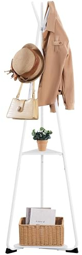 Yaheetech Industrial Coat Rack Stand with 6 Hooks & 2 Shelves, White