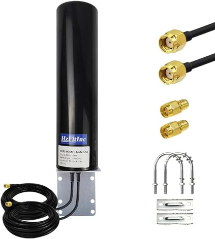 2X2 Tri-Band WiFi MIMO Antenna 2.4G 5GHz 6G Outdoor Directional Antenna 10ft RP-SMA Cable w/Pole Mounting Bracket SMA Adaptor for WiFi 6 6E Router Hotspot PC Desktop PCI-E Network Card