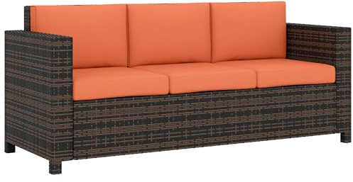 Outsunny 3 Seater Rattan Sofa for Garden Mixed Brown/Orange
