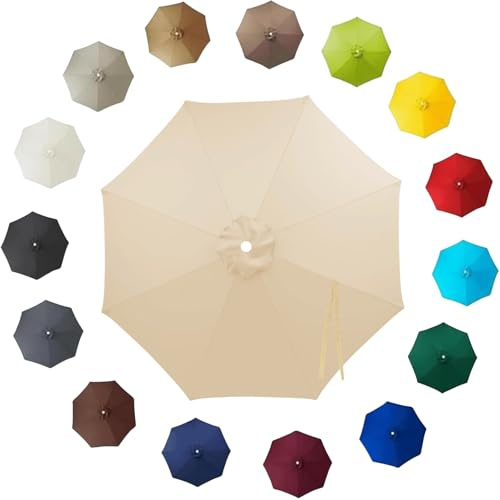 2m 2.3m 2.7m 3.0m 4.0m Tela para Sombrilla de Patio, 8 Costillas Cubierta de Repuesto Impermeable, Toldo Parasol Exterior con Protección UV para Mesa de Jardín Césped Terraza(Beige,4.0m/13.1ft)