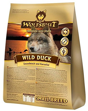 WOLFSBLUT – Wild Duck Small Breed | Trockenfutter mit wertvollen Superfoods für kleine, ausgewachsene Hunde. Getreidefreies Alleinfutter ohne Zusatzstoffe im Beutel | 2kg Ente
