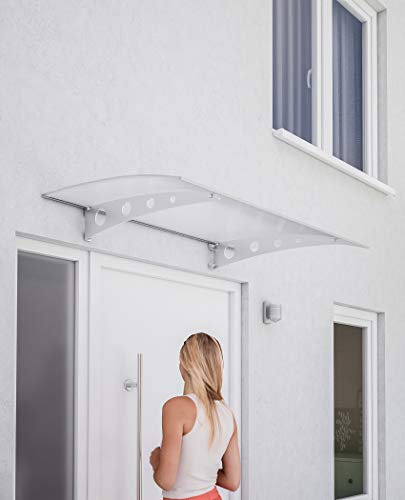 Schulte Vordach Lyra 3, 120x80 cm, Polycarbonat-Hohlkammerplatte klar, Träger Stahl verzinkt, Pultbogenvordach für Haustür, Kellertür UVM.