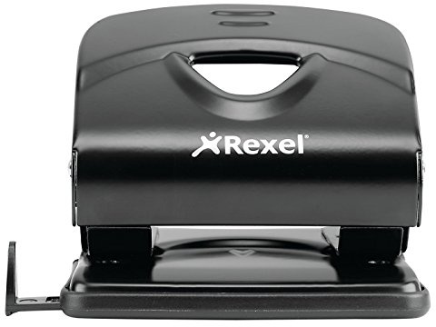Rexel Value 220 2 Hole Punch, 20 Sheet Capacity, Adjustable Guide Bar, Metal, Black, 2100762
