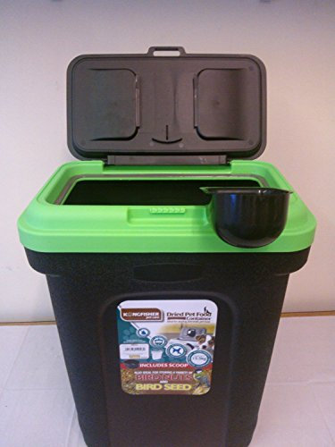 Lacasa Bedding PET FOOD STORAGE CONTAINER BLACK. HOLDS 15.5KG. GREEN LID. RUBBER AIRTIGHT SEAL.
