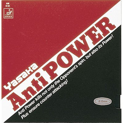 Yasaka, Anti Power - gomma con rivestimento anti spin per tennis tavolo, Red, 2.0mm