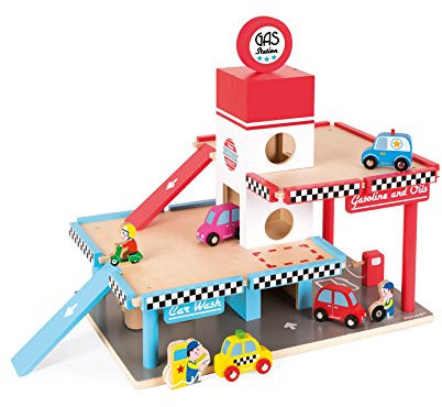 Janod J05718 Wooden Garage, Service Station