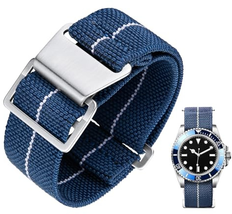 BINLUN Cinturino per Orologio in Nylon Elastico di Ricambio Militare Cinturino a Strappo Paracadute Marina Nazionale per Uomo Donna Fibbia Nero/Argento 18/20/22mm