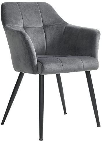 SONGMICS Esszimmerstuhl, Sessel, Loungesessel, mit Armlehne, hohe Rückenlehne, Metallbeine, Bezug aus Samt, bis 110 kg belastbar, für Esszimmer, Küche, Wohnzimmer, grau LDC071G01