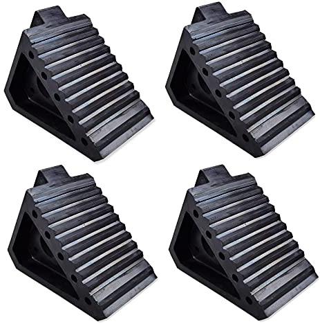 HOXWELL Solid Heavy Duty Rubber Wheel Chocks 4 Packs, Premium Wheel Stopper for Car, Travel Trailers, RV, Truck, and ATV(4 pcs, Black) 8 x 4 x 6