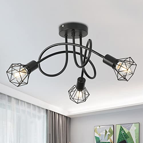 LED Deckenleuchte 3 flammig Deckenstrahler aus Metall schwarz Retro Deckenlampe, E14 Fassung Deckenspot Wohnzimmer Küche Spotleuchte(ohne Glühbirne)