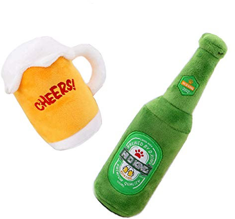 CHEWFFON Quietschspielzeug,Plüsch-Hundespielzeug, gegen Langeweile, Kauspielzeug, niedliches quietschendes Hundespielzeug für Welpen, kleine, mittelgroße und große Rassen (Bier)