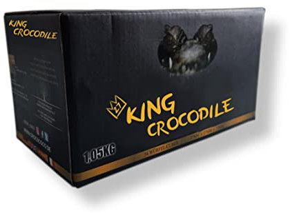 King Crocodile Carbone di cocco con lunga durata di combustione, 27 x 27 mm, carbone naturale sostenibile, poco cenere, basso sviluppo di fumo, carbone per barbecue, cubetti di carbone di alta qualità