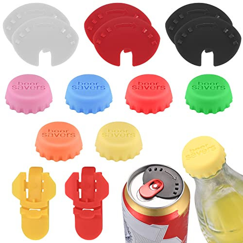 12 Pcs Beverage Can Covers Lids and 2 Pcs Beer Can Openers, Drink Cans Lids, Beverage Closure, Drink Tops End Seal Closure for Beer Soda Drinks Canned Bottles Covers