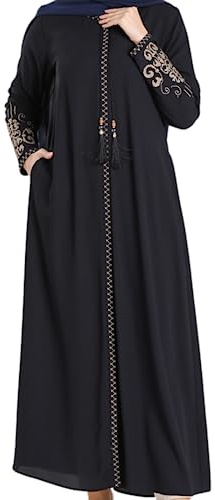 istanbul styles Abaya mit bestickten Ärmeln für Damen, langärmelig, bodenlang, türkisch-islamische Mode (DE/NL/SE/PL, Alphanumerisch, M, Regular, Regular, Navy blau)