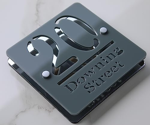 Prime Large Laser Cut House Signs 3D/4D Effect Door Number Address Plaques Numbers 180mm x 180mm - Mirror Silver & Grey