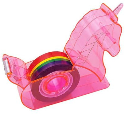 Hibucuo Söt Tejphållare, Rosa Enhörningstejp Dispenser, Mini Tejpdispenser med Regnbåge påfyllning, Washi Tejpdispenser Skrivbord Tejphållare för Barn Skola Kontor Kontorsmaterial