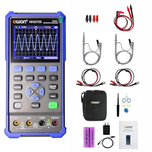 Oscilloscope numérique OWON, 2 canaux, bande passante 200 MHz, fréquence d'échantillonnage 1 Géch/s, 20 000 points, oscilloscope automobile numérique portable 3 en 1 (OWON-HDS272S-01S)