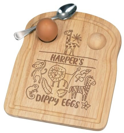 Personalised Jungle Animals Breakfast Dippy Egg Cup Board Wooden Easter Easter