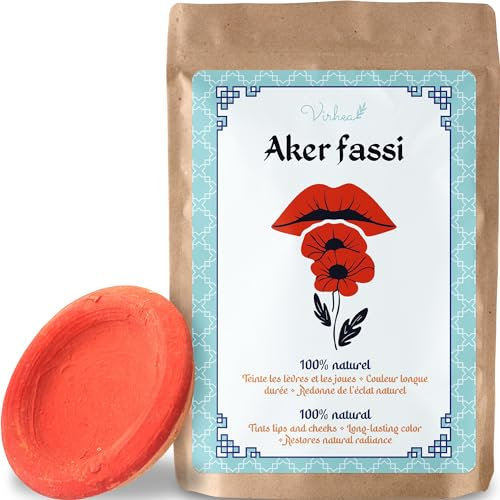VIRHEA Authentique Aker Fassi x1 Rouge à Lèvres Marocain Naturel à Base de Coquelicot et Grenade Beauté Traditionnelle