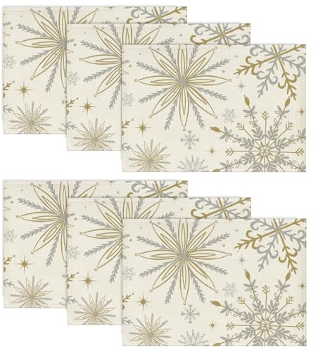 Artoid Mode Juego de 6 manteles individuales lavables de 30 x 45 cm, diseño de copos de nieve, color beige