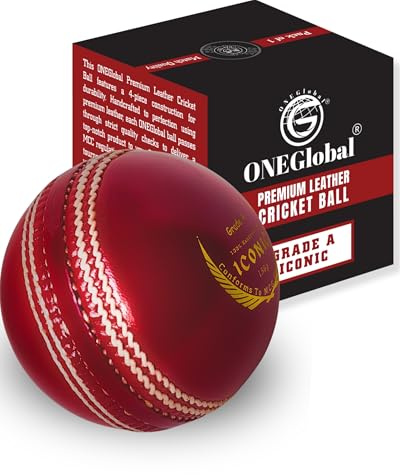 ONEGlobal Iconica palla da cricket in pelle, 100% cucita a mano, 156 g, struttura impermeabile in 4 pezzi, palline da cricket dure di qualità