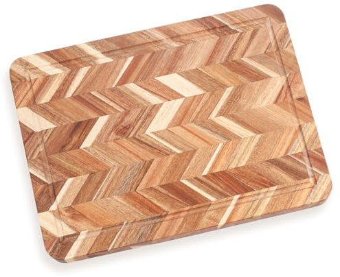 Woodluv Chopping Board, Chopping Boards for Kitchens, Strong, Durable Serving Board, Acacia Wood Cutting Board for Meat or Vegetables - Easy to Clean with Drip Groove, Large, 39 x 28.5 x 2.5 cm