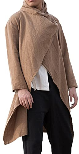 Caxndycing Poncho in Lana di Alpaca Uomo Cotone Lino Giacca da Uomo Poncho di Lana Messicano Invernale Cowboy Hippie Giacche Giacca di Transizione Asimmetrica a Capo, caffè, XXL