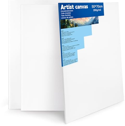 Leinwand zum Bemalen 50x70cm groß - 3er-Set Vorgespannte Weiße Künstler Leinwand aus 100% Baumwolle 280 g/m² | Holz-Keilrahmen mit 17mm Stärke | Keilrahmenleinwand, Künstlerleinwand für Öl und Acryl